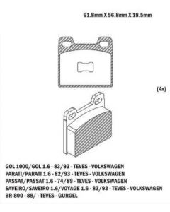 VW. PASTILLA DE FRENO GOL CUADRADO 1.6 86/94 / PARATI 86/94 / SAVEIRO 83/94 / VOYAGE