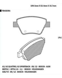 VW. PASTILLA DE FRENO (TRASERO) GOLF 09/12 - VENTO 11/ - A3 03/12 (SISTEMA BOSCH)