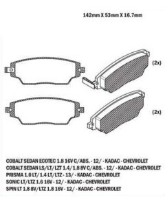 GM. PASTILLA DE FRENO AVEO 06/ COBALT 12/ SONIC 12/ SPIN 12/ PRISMA 12/