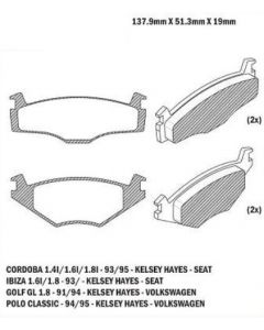 VW. PASTILLA DE FRENO GOLF 1.8 91/94 - POLO 94/95 - VENTO 91/94